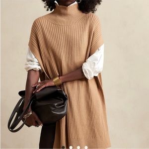 Banana Republic tan turtleneck split hem long sweater